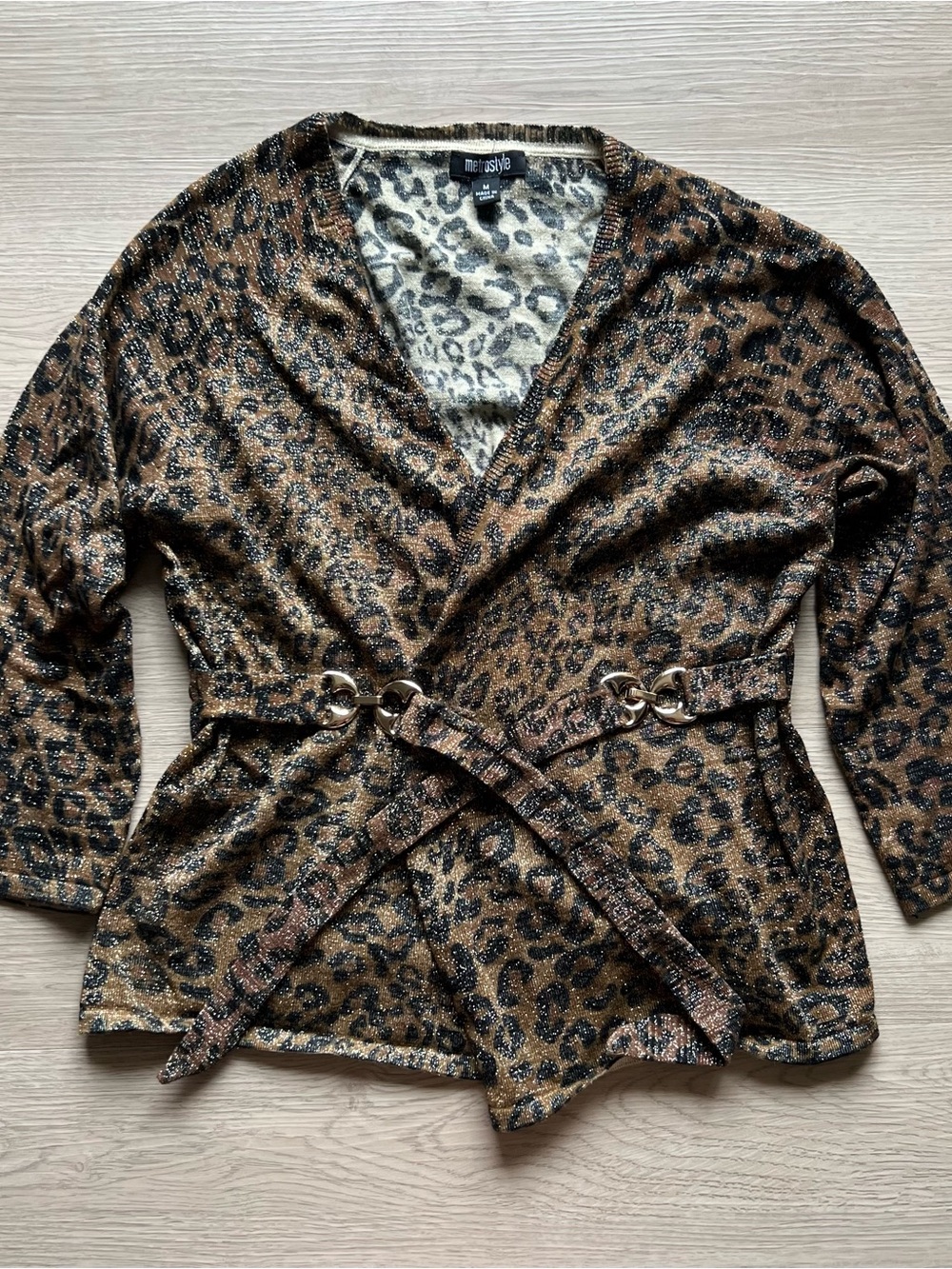Metallic Leopard Print Belted Cardigan - Bronze Black